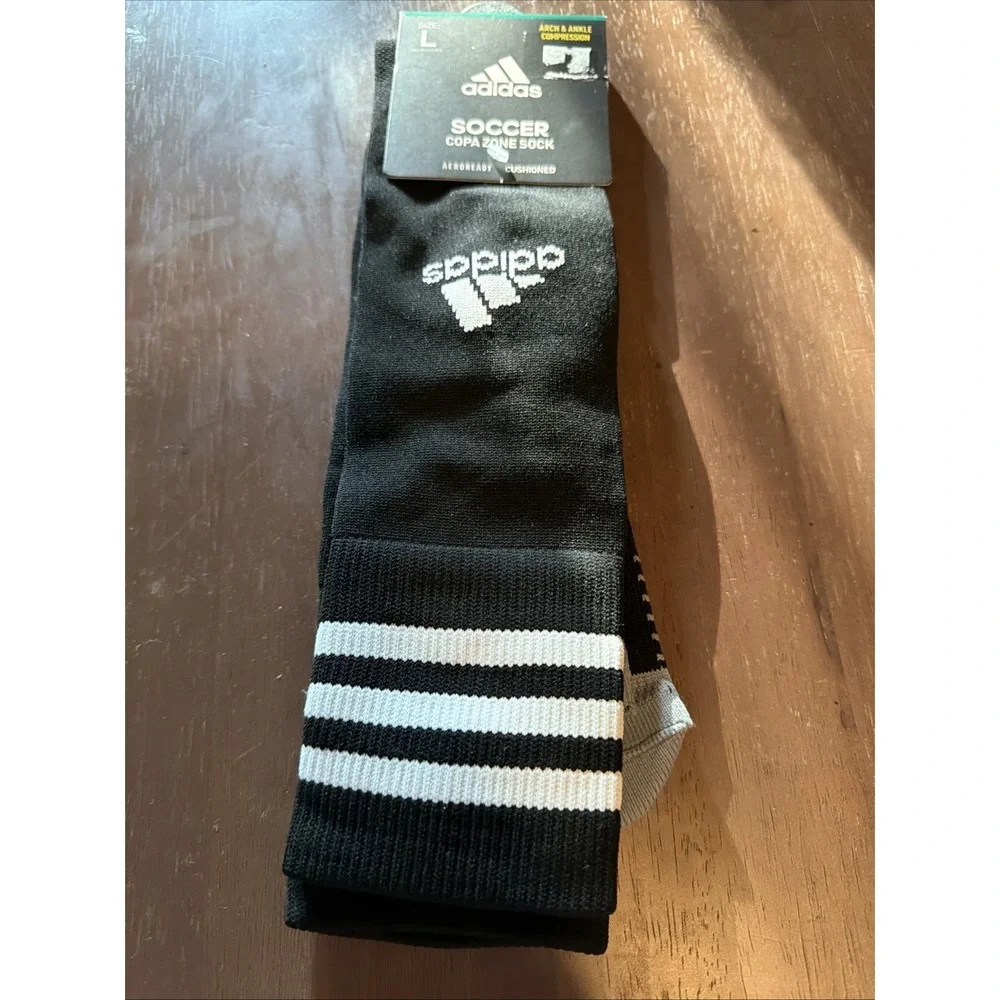 NEW Adidas Soccer Socks Unisex Large  Black/White/Grey Cushioned